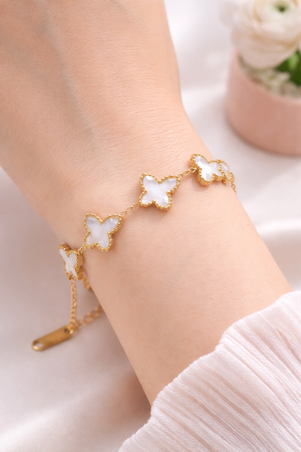 Butterfly Pearl Chain Bracelet