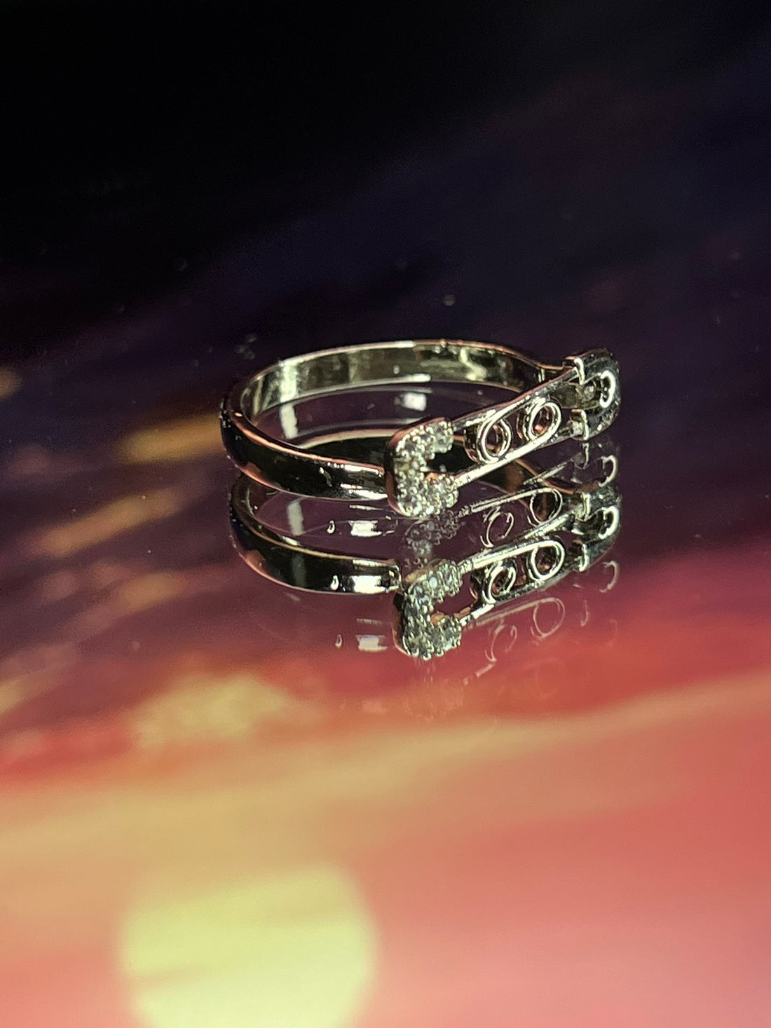 Safety Pin Crystal Ring (Standard Size)