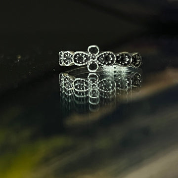 Silver Black Floral Ring (Standard Size)