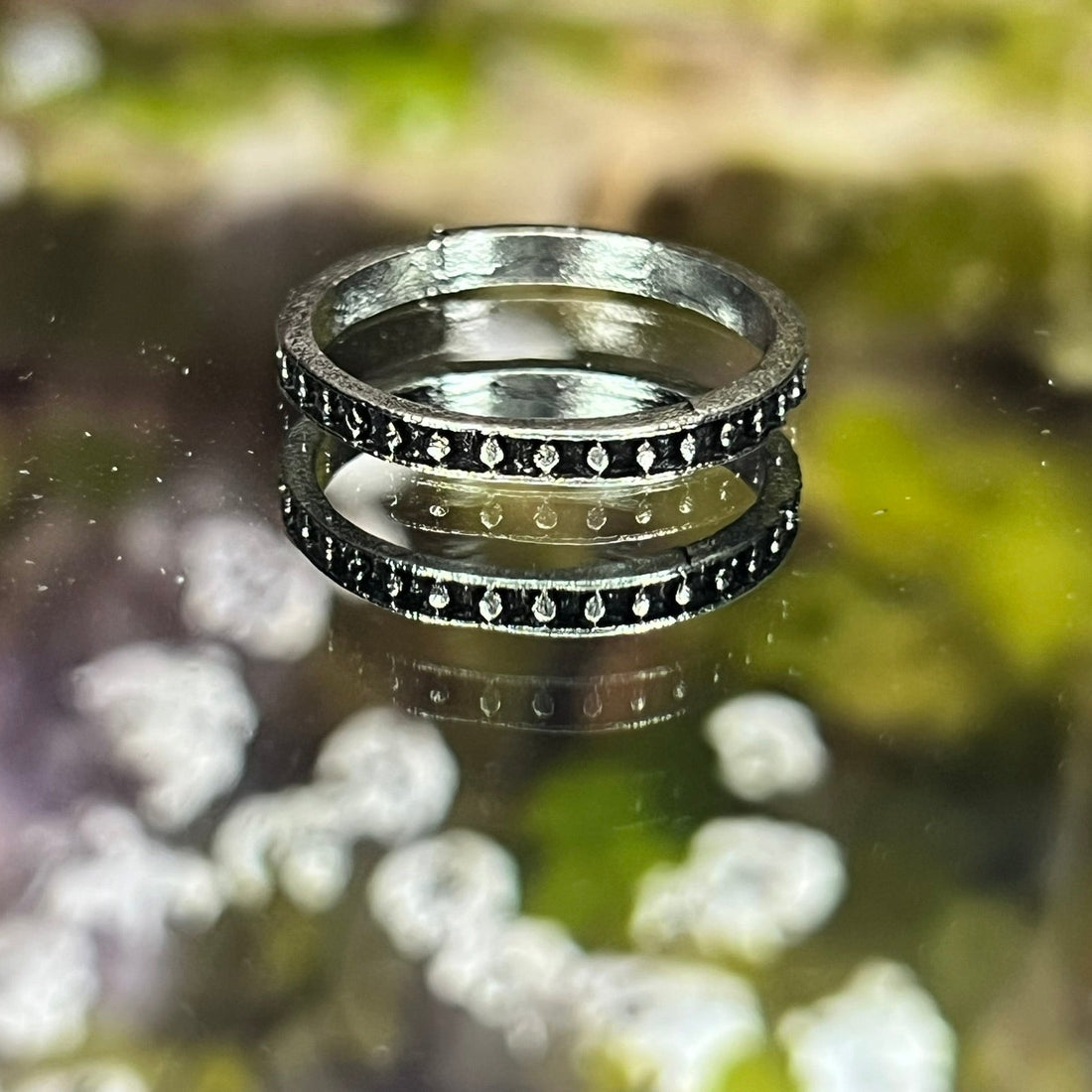 Silver Black Eternity Band Ring (Standard Size)