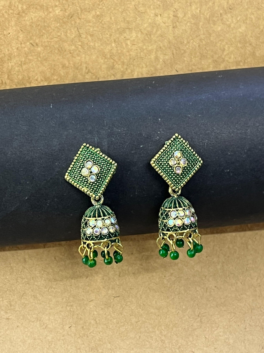 Emerald Crystal Dome Jhumka Earrings&nbsp;