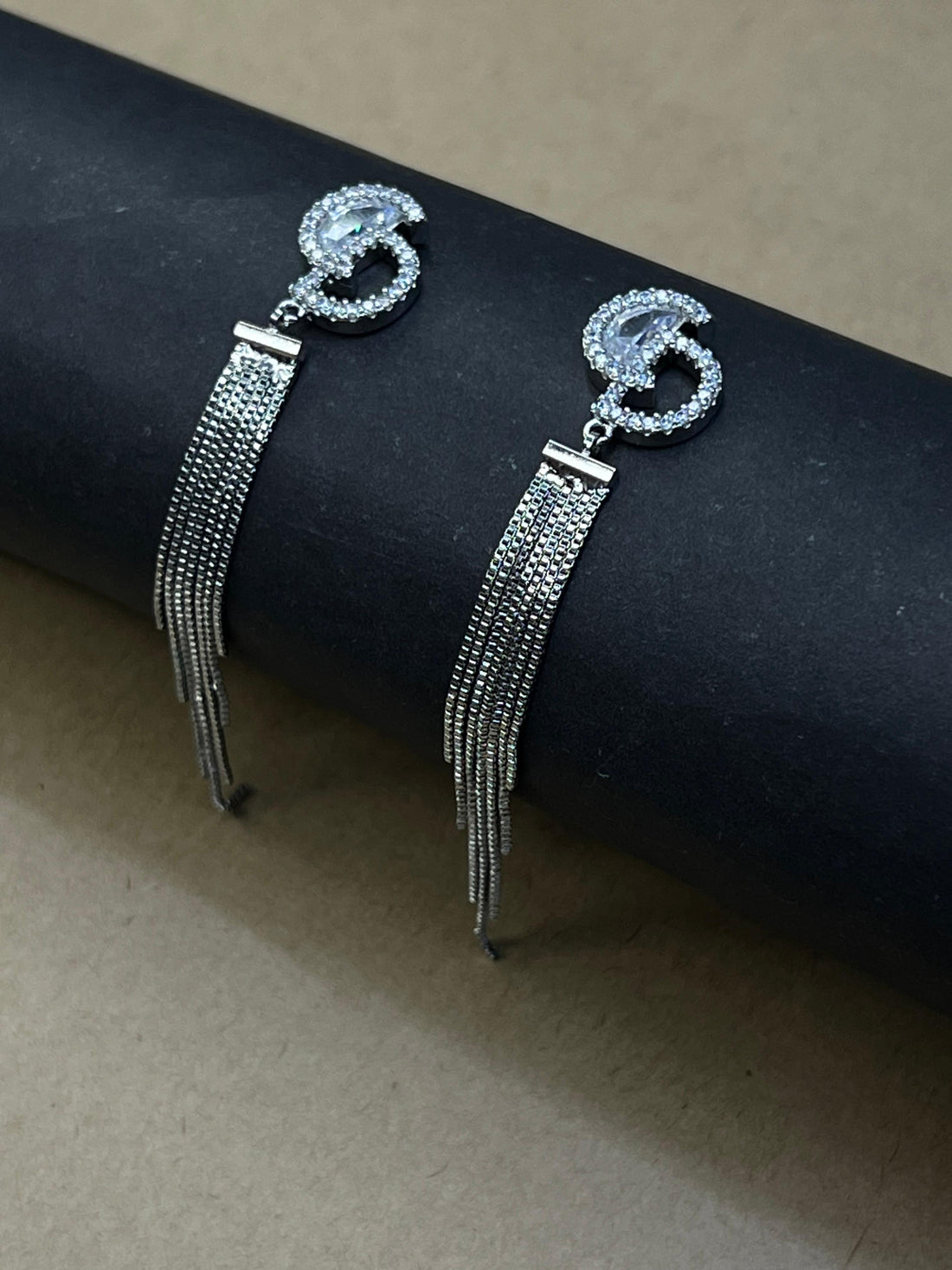 Crystal Crescent Tassel Earrings