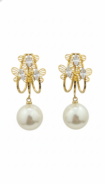 Crystal Butterfly Pearl Drop Earrings